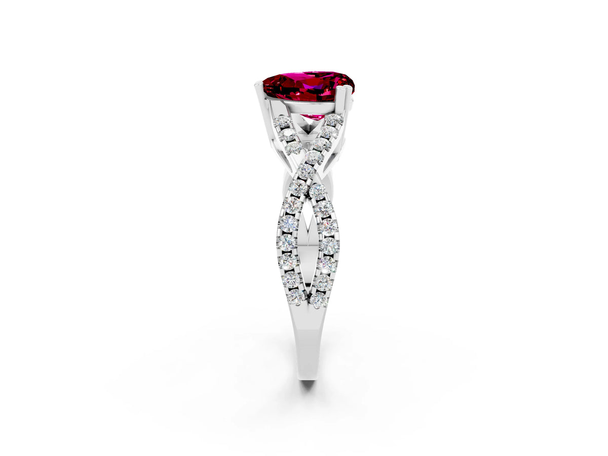 Heart Cut Garnet Solitaire Ring in Silver with Interwoven Pavé Band and Prong Setting_8
