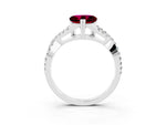 Heart Cut Garnet Solitaire Ring in White gold with Interwoven Pavé Band and Prong Setting_3