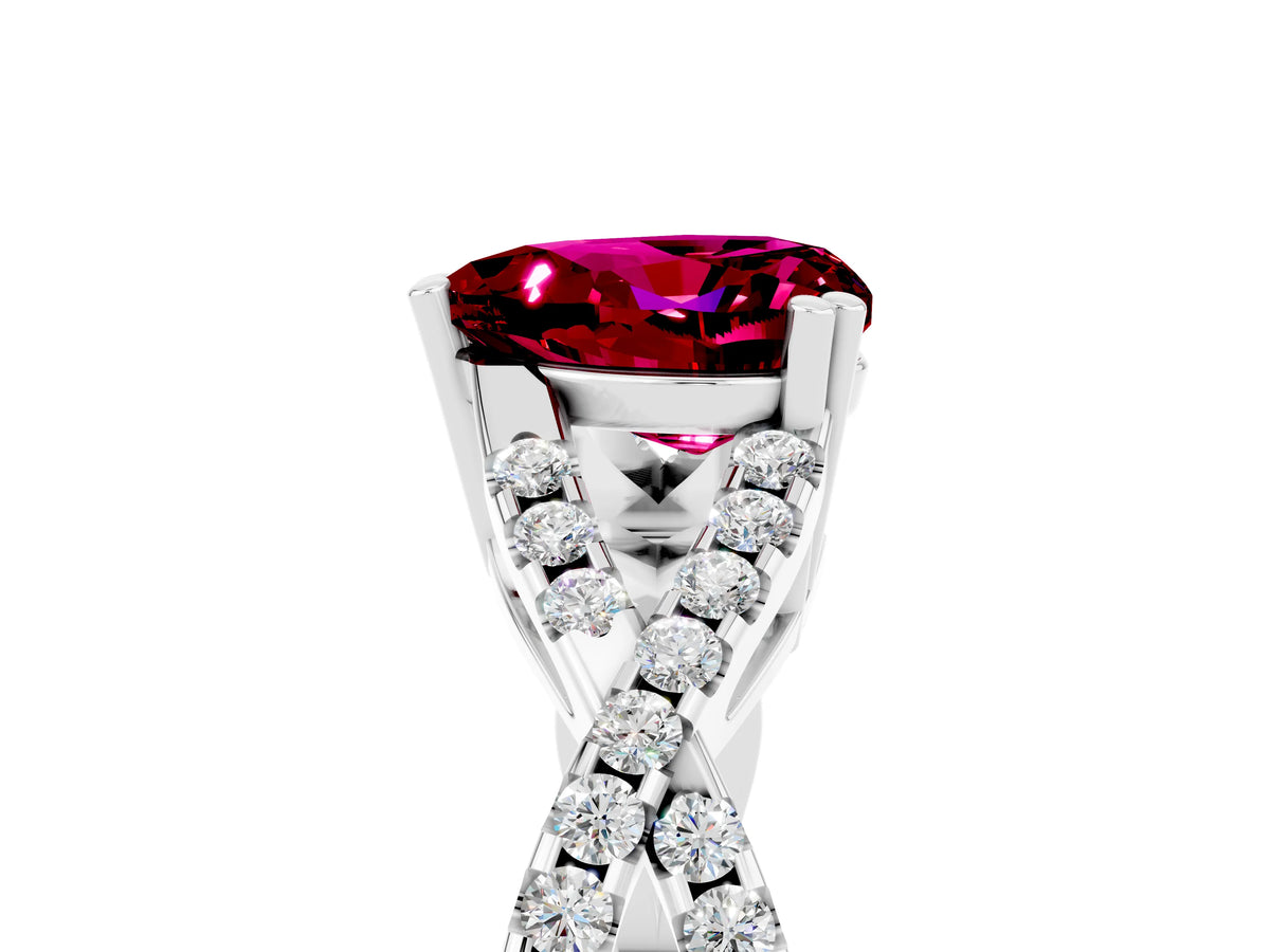 Heart Cut Garnet Solitaire Ring in White gold with Interwoven Pavé Band and Prong Setting_5