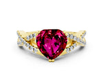 Heart Cut Garnet Solitaire Ring in Yellow gold with Interwoven Pavé Band and Prong Setting