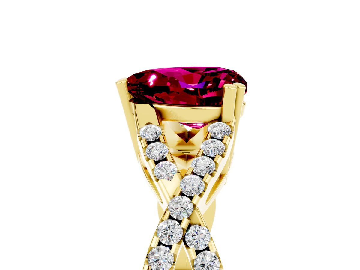 Heart Cut Garnet Solitaire Ring in Yellow gold with Interwoven Pavé Band and Prong Setting_5