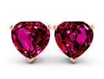 Heart Cut Garnet Stud Earrings in Rose gold with Basket Setting