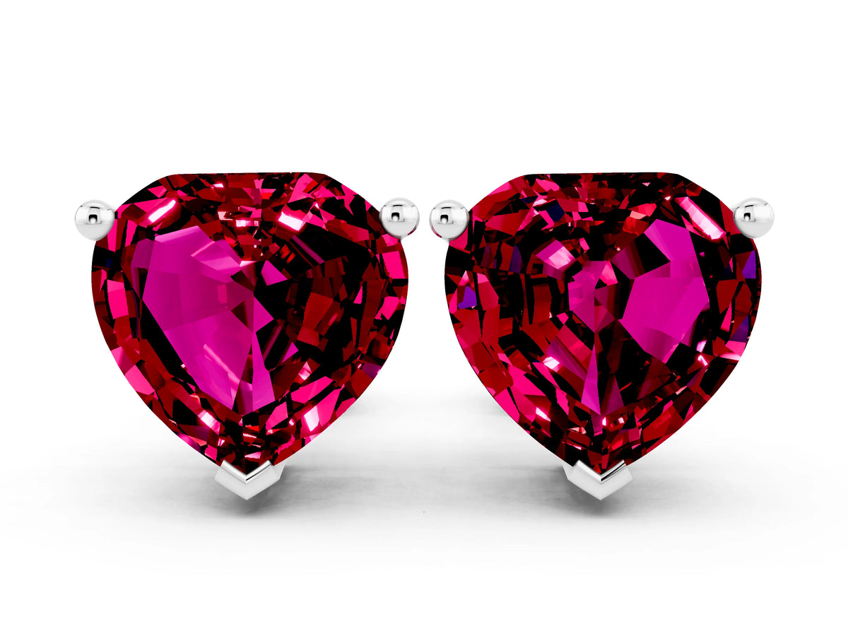 Heart Cut Garnet Stud Earrings in White gold with Basket Setting