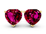 Heart Cut Garnet Stud Earrings in Yellow gold with Basket Setting