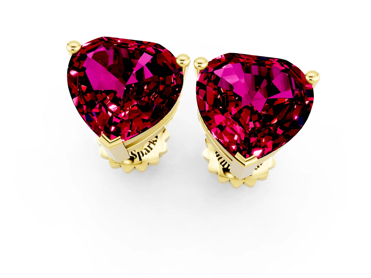 Heart Cut Garnet Stud Earrings in Yellow gold with Basket Setting_1