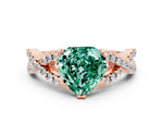 Heart Cut Green Sapphire Solitaire Ring in Rose gold with Interwoven Pavé Band and Prong Setting