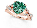 Heart Cut Green Sapphire Solitaire Ring in Rose gold with Interwoven Pavé Band and Prong Setting_1