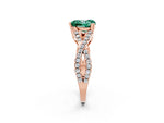 Heart Cut Green Sapphire Solitaire Ring in Rose gold with Interwoven Pavé Band and Prong Setting_2