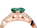 Heart Cut Green Sapphire Solitaire Ring in Rose gold with Interwoven Pavé Band and Prong Setting_4