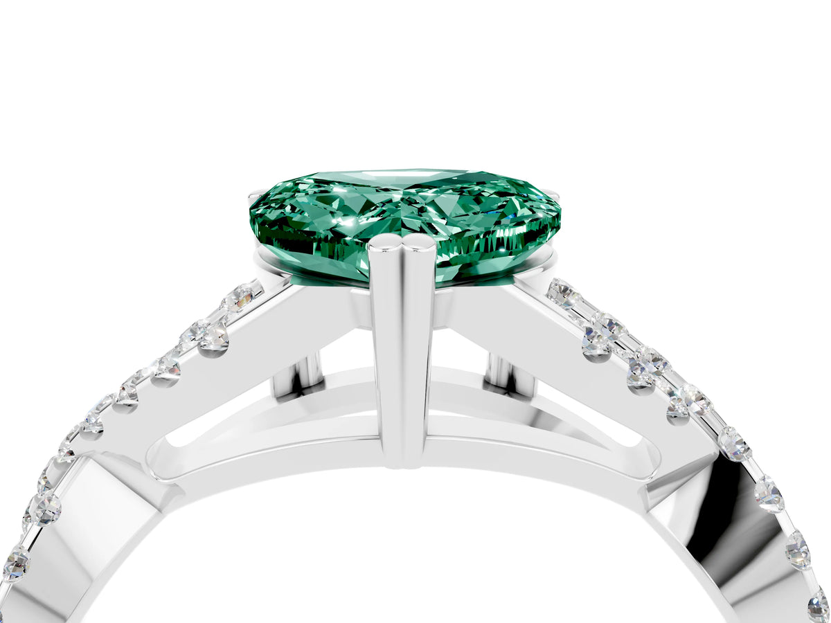 Heart Cut Green Sapphire Solitaire Ring in Silver with Interwoven Pavé Band and Prong Setting_10