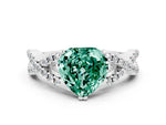 Heart Cut Green Sapphire Solitaire Ring in Silver with Interwoven Pavé Band and Prong Setting_6