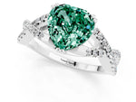 Heart Cut Green Sapphire Solitaire Ring in White gold with Interwoven Pavé Band and Prong Setting_1