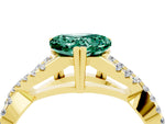Heart Cut Green Sapphire Solitaire Ring in Yellow gold with Interwoven Pavé Band and Prong Setting_4