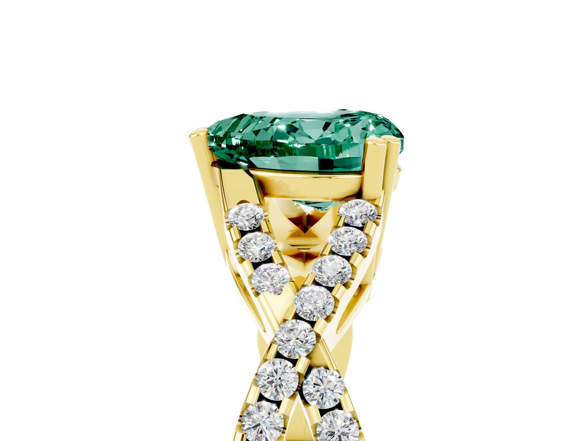 Heart Cut Green Sapphire Solitaire Ring in Yellow gold with Interwoven Pavé Band and Prong Setting_5