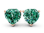 Heart Cut Green Sapphire Stud Earrings in Rose gold with Basket Setting