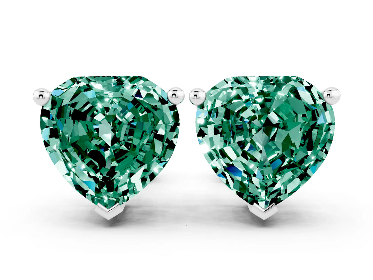 Heart Cut Green Sapphire Stud Earrings in White gold with Basket Setting