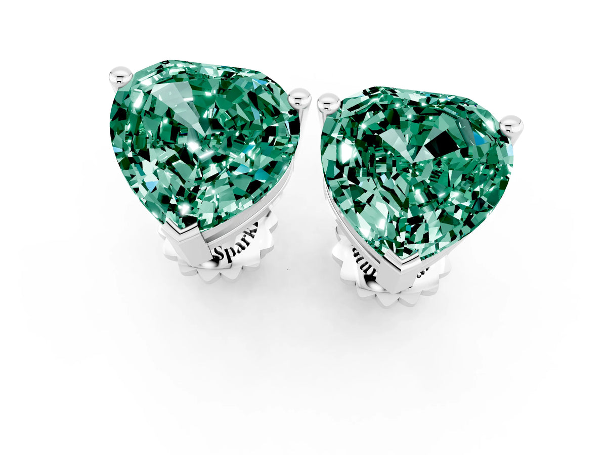 Heart Cut Green Sapphire Stud Earrings in White gold with Basket Setting_1