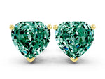 Heart Cut Green Sapphire Stud Earrings in Yellow gold with Basket Setting