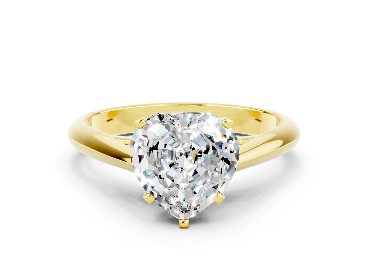 Heart Cut Moissanite Cathedral Solitaire Engagement Ring in Yellow gold with Prong Setting