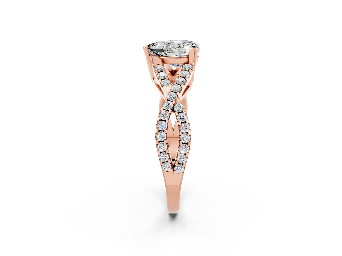 Heart Cut Moissanite Solitaire Ring in Rose gold with Interwoven Pavé Band and Prong Setting_14