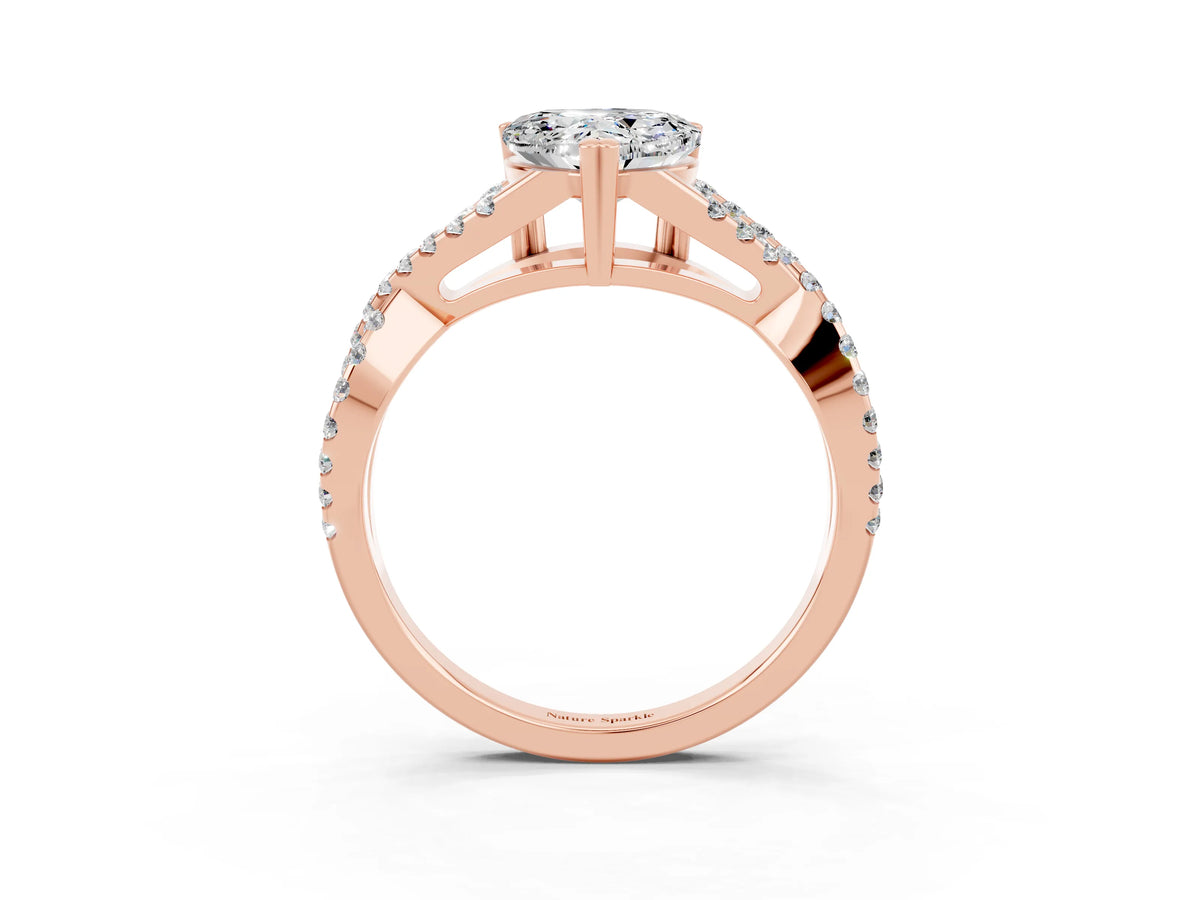 Heart Cut Moissanite Solitaire Ring in Rose gold with Interwoven Pavé Band and Prong Setting_15