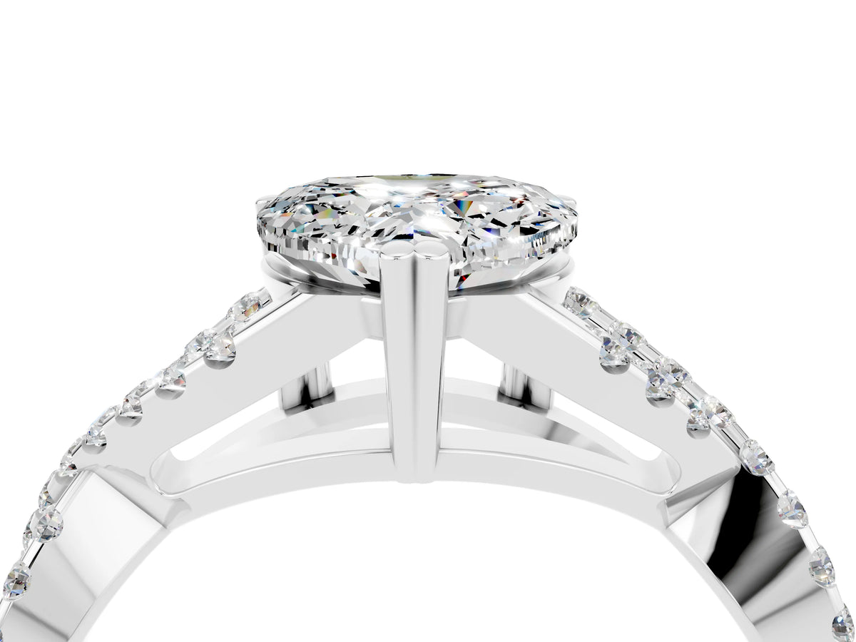 Heart Cut Moissanite Solitaire Ring in Silver with Interwoven Pavé Band and Prong Setting_10