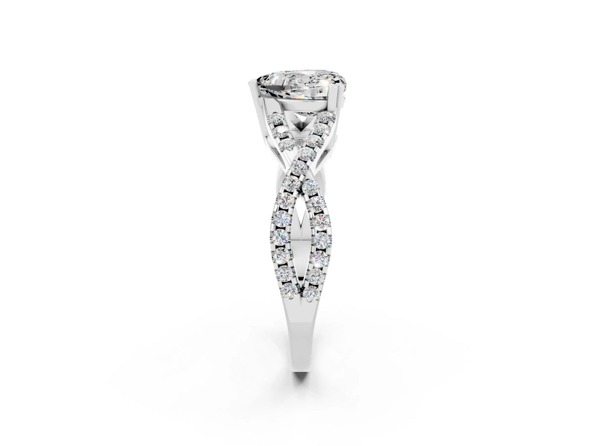 Heart Cut Moissanite Solitaire Ring in Silver with Interwoven Pavé Band and Prong Setting_8