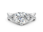 Heart Cut Moissanite Solitaire Ring in White gold with Interwoven Pavé Band and Prong Setting
