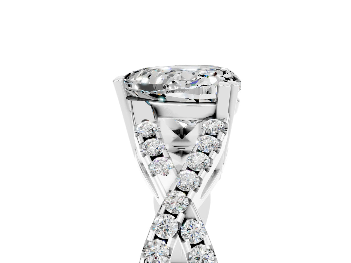 Heart Cut Moissanite Solitaire Ring in White gold with Interwoven Pavé Band and Prong Setting_5