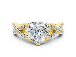 Heart Cut Moissanite Solitaire Ring in Yellow gold with Interwoven Pavé Band and Prong Setting