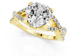 Heart Cut Moissanite Solitaire Ring in Yellow gold with Interwoven Pavé Band and Prong Setting_1