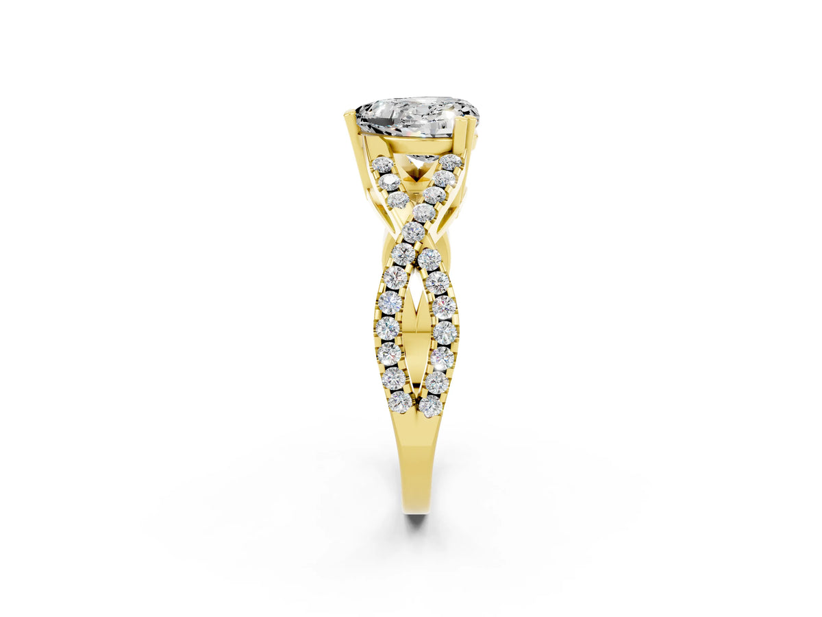 Heart Cut Moissanite Solitaire Ring in Yellow gold with Interwoven Pavé Band and Prong Setting_2