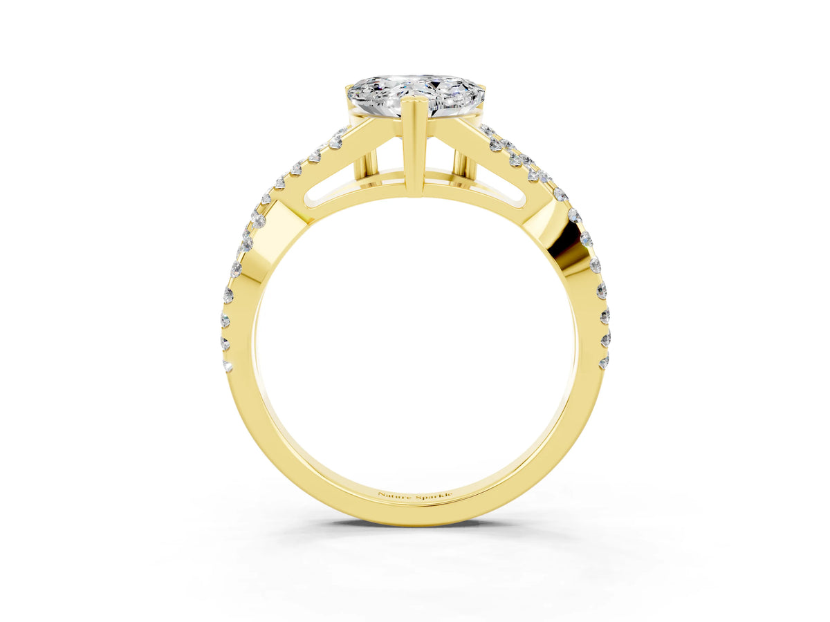 Heart Cut Moissanite Solitaire Ring in Yellow gold with Interwoven Pavé Band and Prong Setting_3