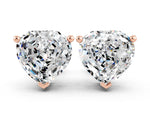 Heart Cut Moissanite Stud Earrings in Rose gold with Basket Setting