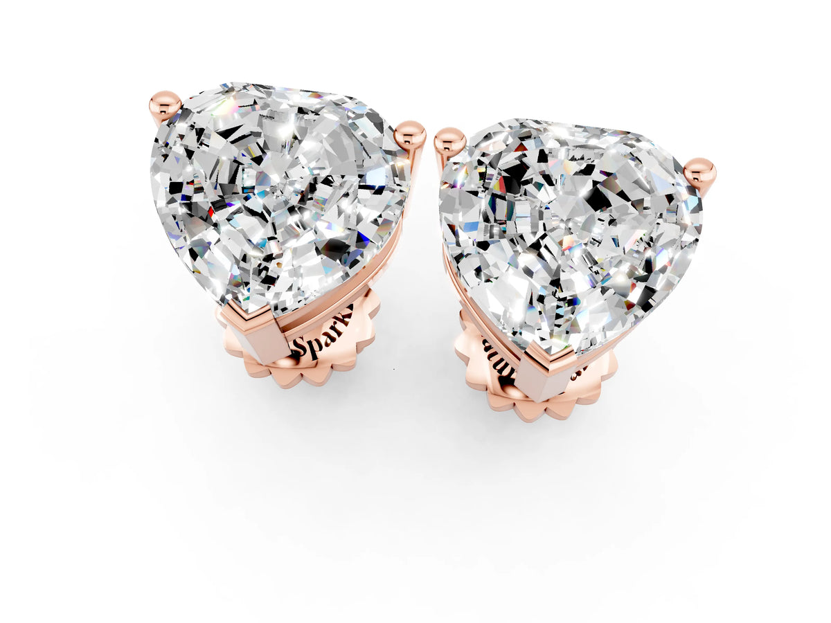 Heart Cut Moissanite Stud Earrings in Rose gold with Basket Setting_1