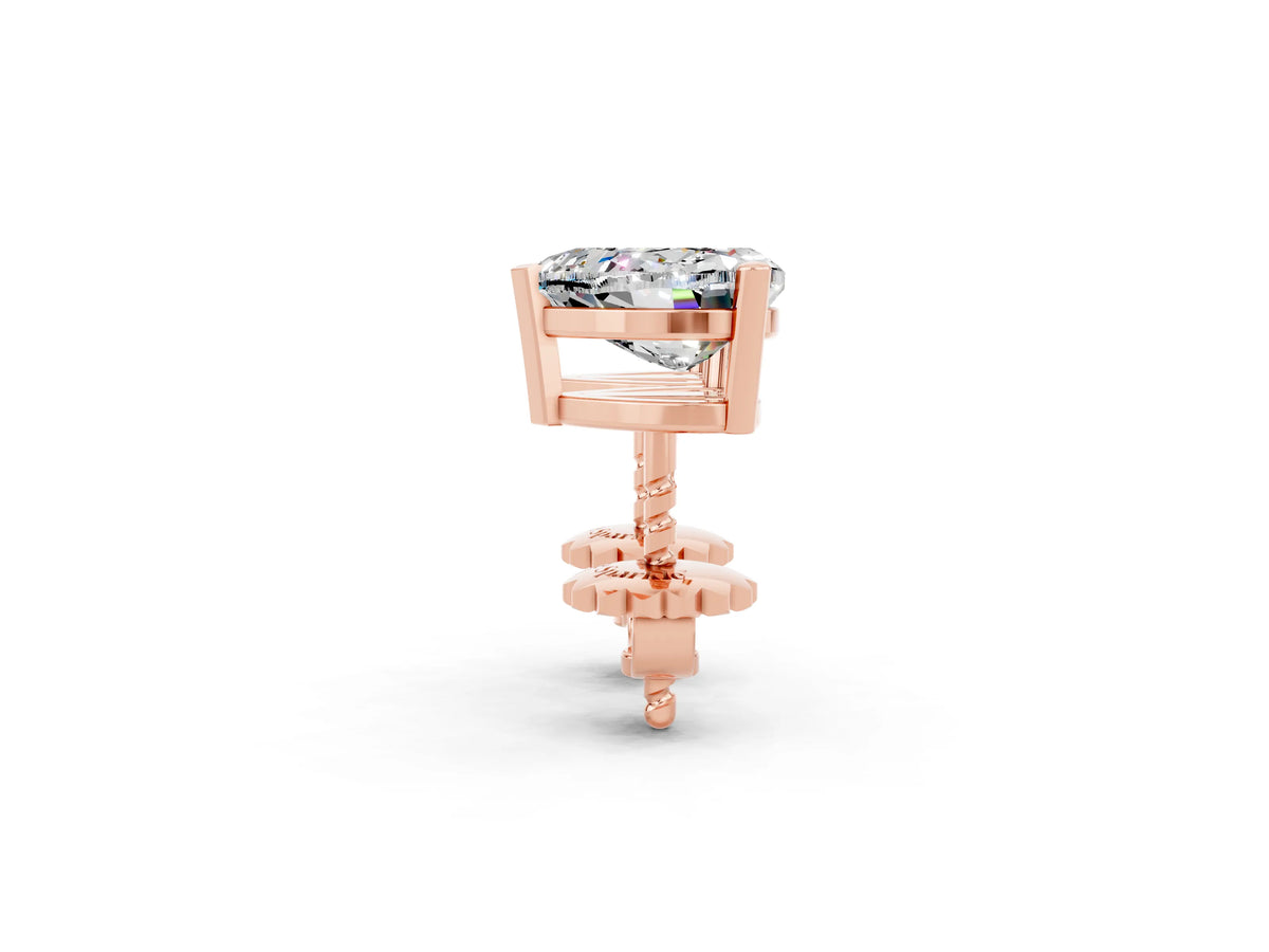 Heart Cut Moissanite Stud Earrings in Rose gold with Basket Setting_2