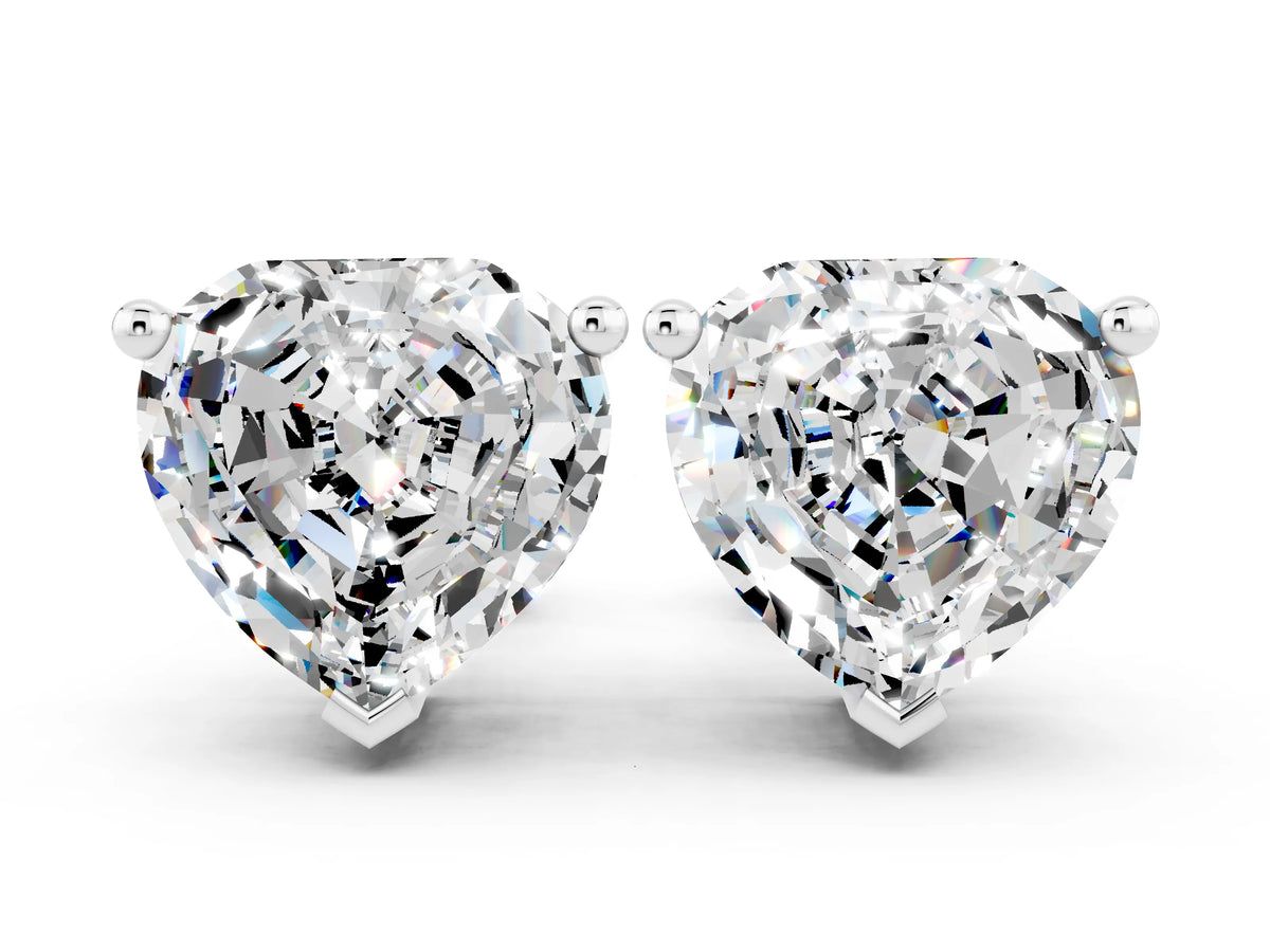 Heart Cut Moissanite Stud Earrings in White gold with Basket Setting