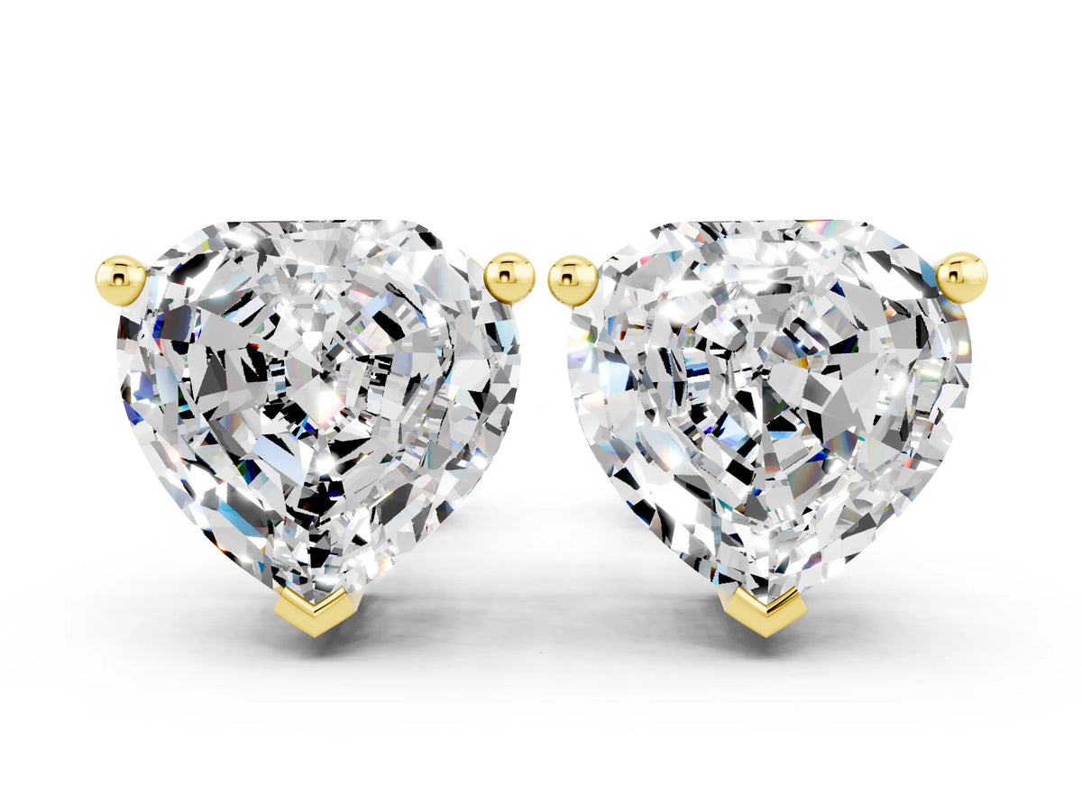 Heart Cut Moissanite Stud Earrings in Yellow gold with Basket Setting