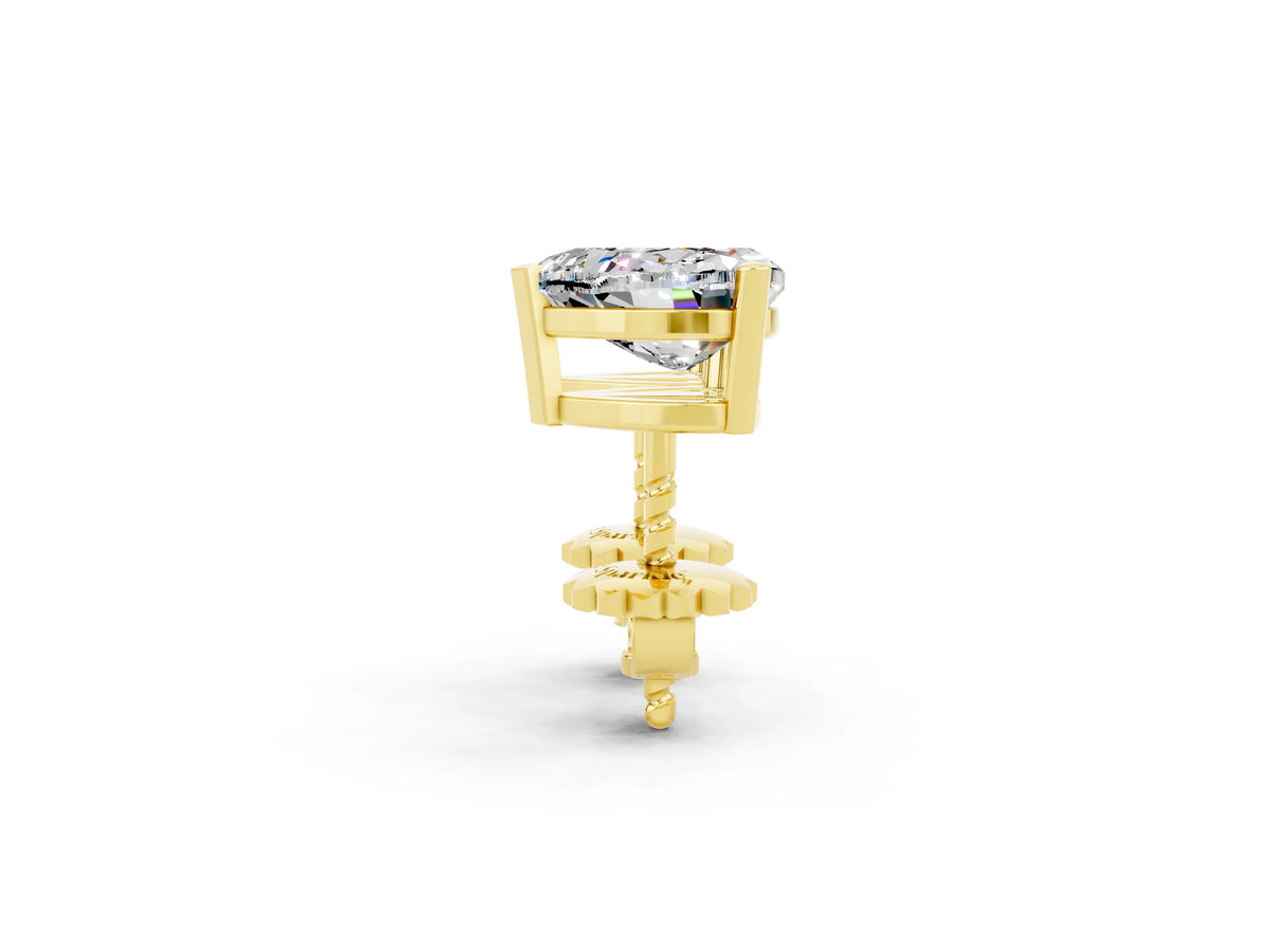 Heart Cut Moissanite Stud Earrings in Yellow gold with Basket Setting_2
