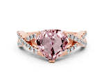 Heart Cut Morganite Solitaire Ring in Rose gold with Interwoven Pavé Band and Prong Setting