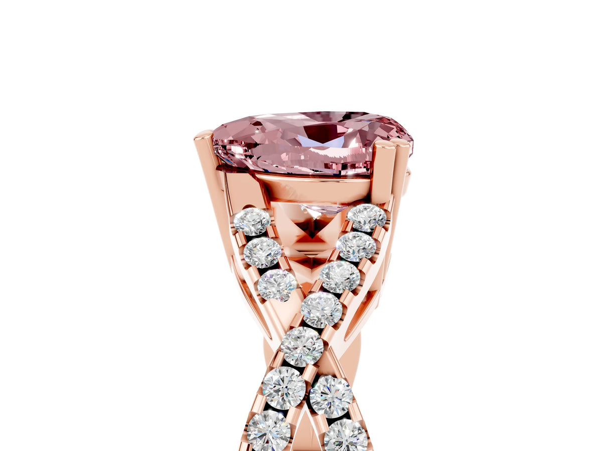 Heart Cut Morganite Solitaire Ring in Rose gold with Interwoven Pavé Band and Prong Setting_5
