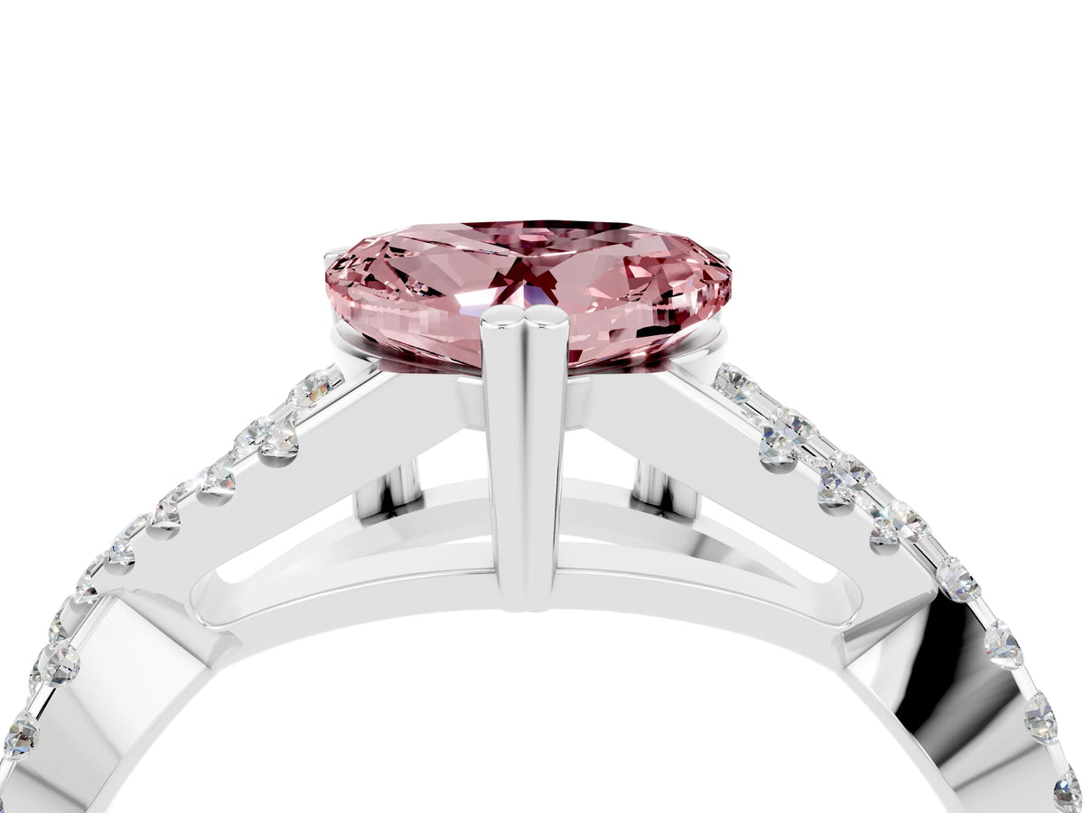 Heart Cut Morganite Solitaire Ring in Silver with Interwoven Pavé Band and Prong Setting_10