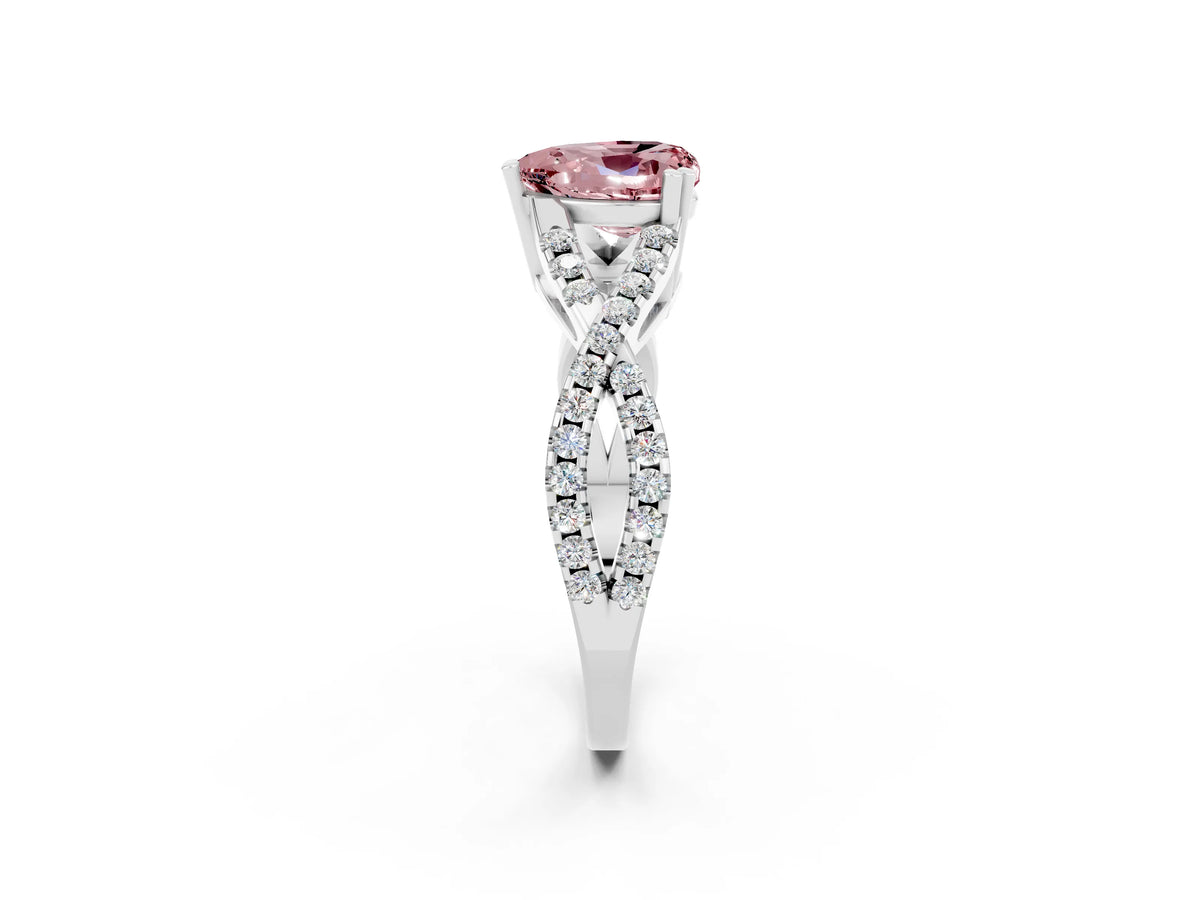 Heart Cut Morganite Solitaire Ring in Silver with Interwoven Pavé Band and Prong Setting_8