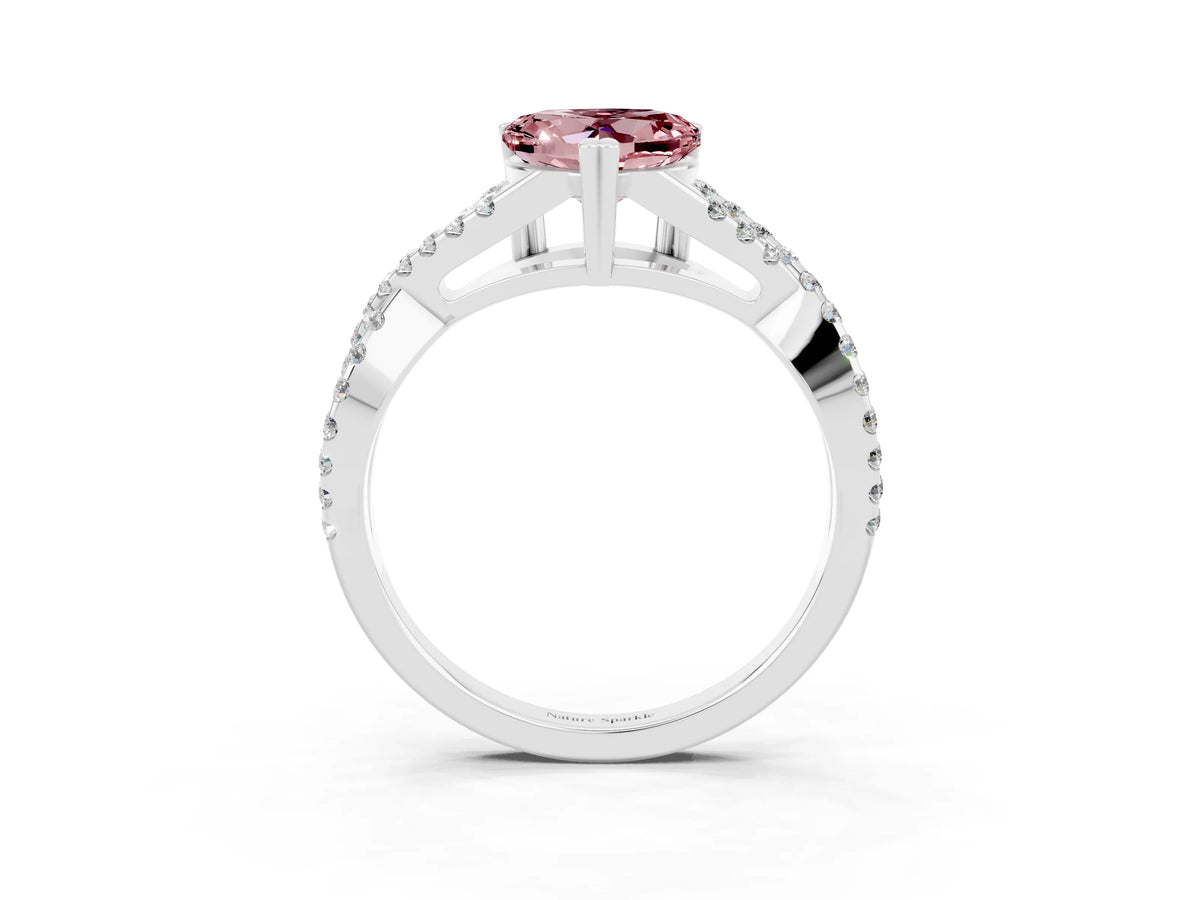 Heart Cut Morganite Solitaire Ring in White gold with Interwoven Pavé Band and Prong Setting_3