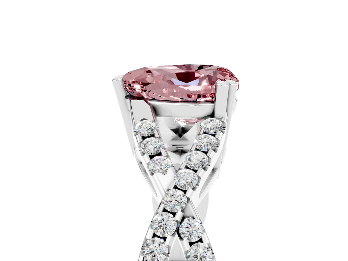 Heart Cut Morganite Solitaire Ring in White gold with Interwoven Pavé Band and Prong Setting_5