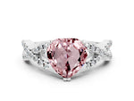 Heart Cut Morganite Solitaire Ring in White gold with Interwoven Pavé Band and Prong Setting
