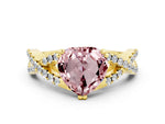 Heart Cut Morganite Solitaire Ring in Yellow gold with Interwoven Pavé Band and Prong Setting