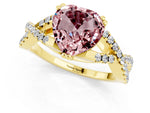 Heart Cut Morganite Solitaire Ring in Yellow gold with Interwoven Pavé Band and Prong Setting_1