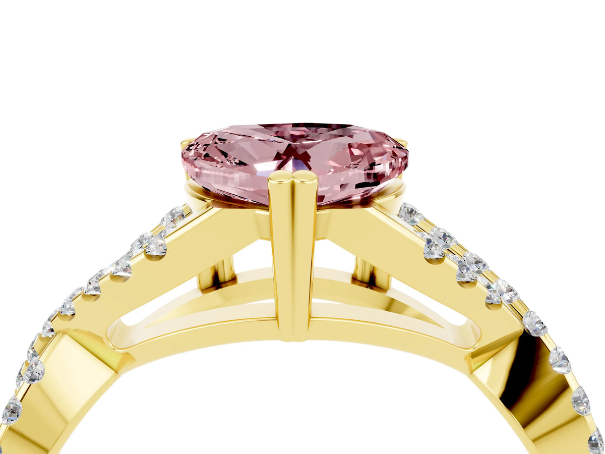 Heart Cut Morganite Solitaire Ring in Yellow gold with Interwoven Pavé Band and Prong Setting_4