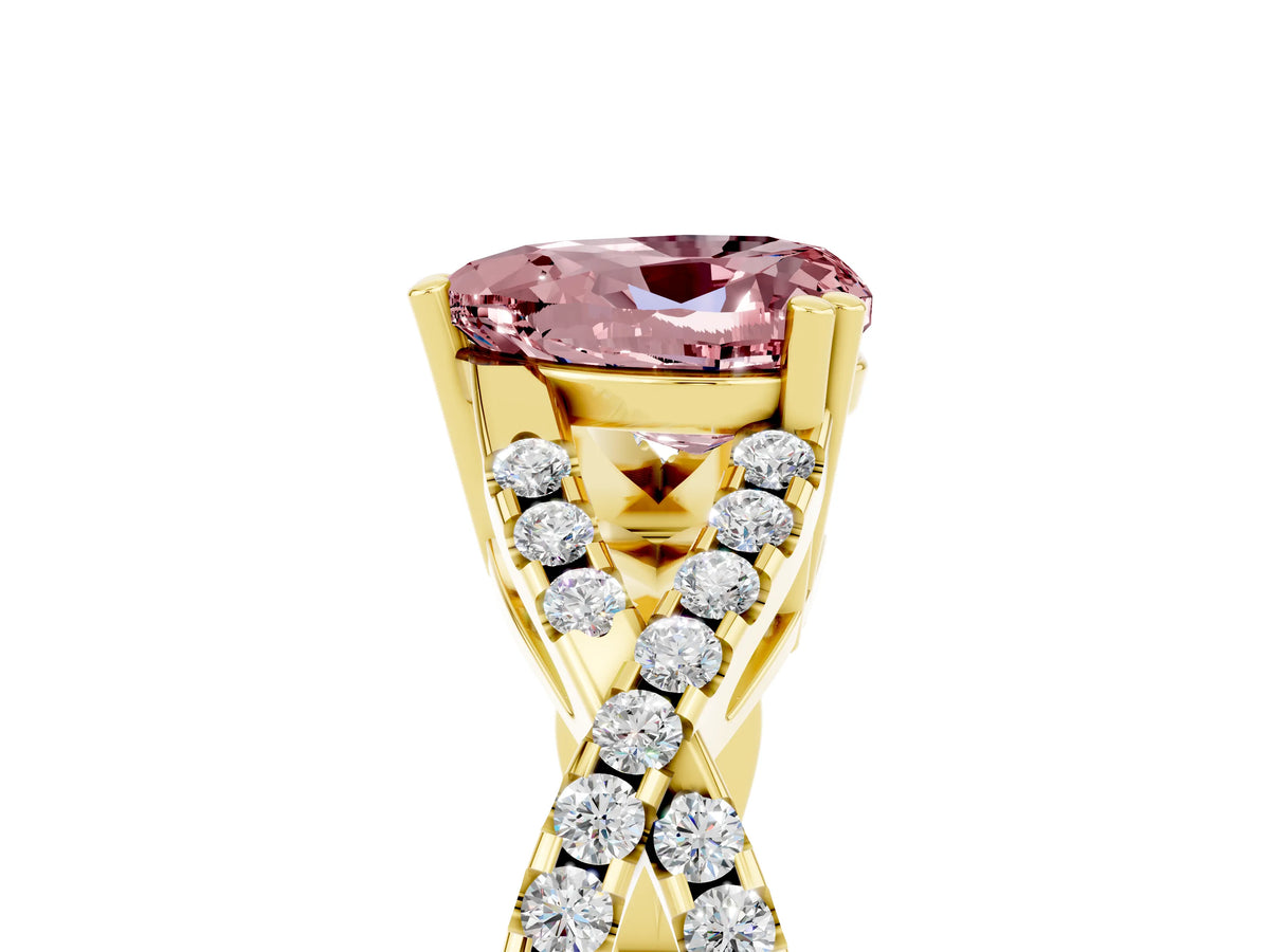 Heart Cut Morganite Solitaire Ring in Yellow gold with Interwoven Pavé Band and Prong Setting_5